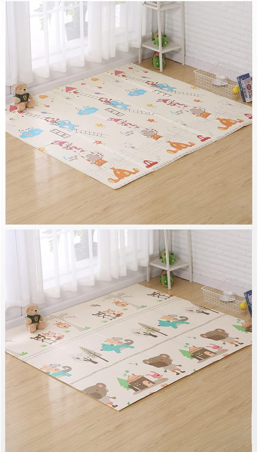 プレイマット 180*160*1.0cm 可愛い 両面パターン キッズ用 薄手 厚手 清掃簡単 ルームマット ジョイントマット 衝撃緩和 転倒防止 おしゃれ 折り畳み式 フロアマット 両面使用可 収納