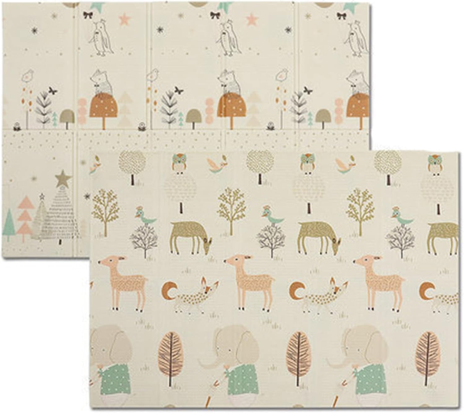 プレイマット 195*148*1cm おしゃれ キッズ用プレイマット 折り畳み式 可愛い動物 防水 子供 両面使用可 収納 薄手 安全 無毒 無味 防音 衝撃緩和 清掃簡単 安全素材 出産祝い ルーム