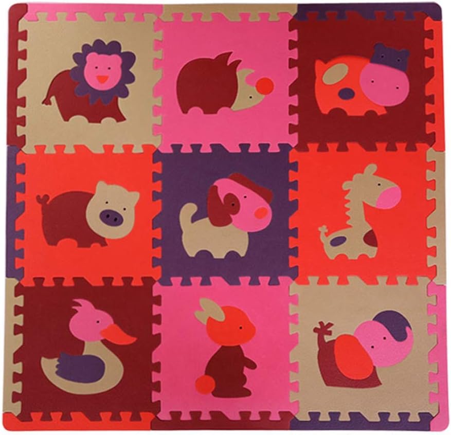 パズルマット ジョイントマット 9枚組 30cm×厚み1.3cm 赤ちゃん ベビー フロアマット 床暖房対応 知育 絵柄 動物柄 果物柄 抗菌/エコ/洗える/防音/ケガ防止 クッションマット プレイマ