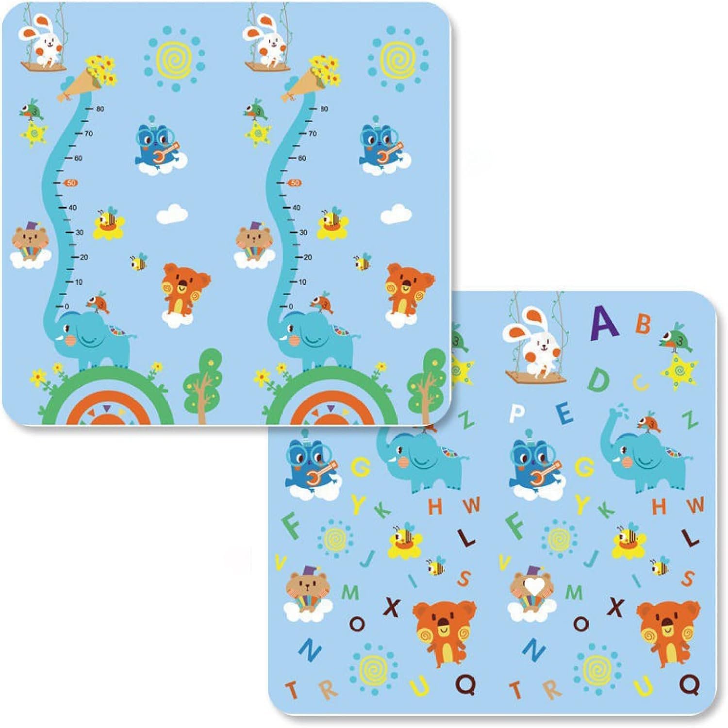 プレイマット 180*200*1cm 折りたたみ ベビーマット 薄手 厚手 遊び 学べる 清掃簡単 両面パターン キッズ用プレイマット 可愛い 動物 転倒防止 収納 安全 無毒 無味 出産祝い ルーム