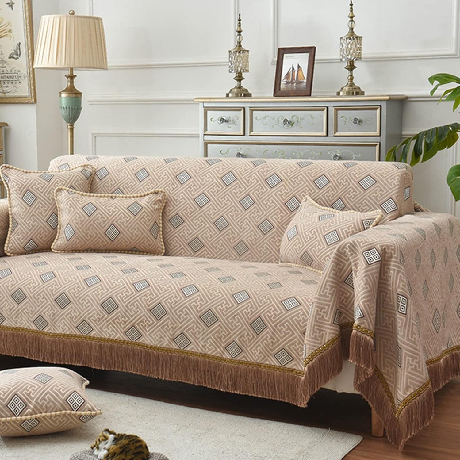 キルト ファブリック 北欧 インテリア マルチカバー 伝統的 花柄 小花 エレガント ヨーロッパ アンティーク コーヒー色 テーブルクロス ソファーカバー ラグマット おしゃれ オシャレ お洒落 19