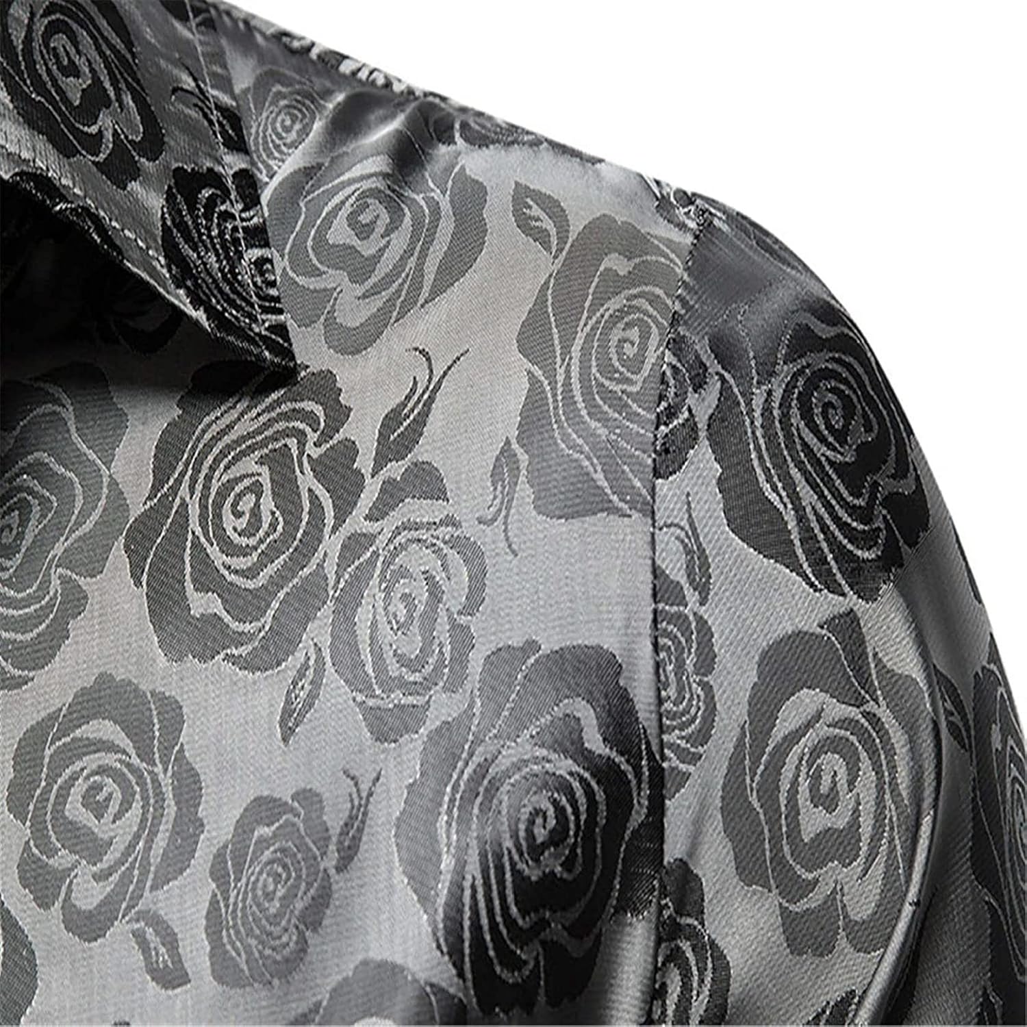 ワイシャツ メンズ カジュアルシャツ 裕福 薔薇 ビジネス 開襟シャツ フォーマル トップス ボタン 紳士 オールシーズン 光沢あり エナメル サテン 長袖 細身 スリム おしゃれ プリント スタイ