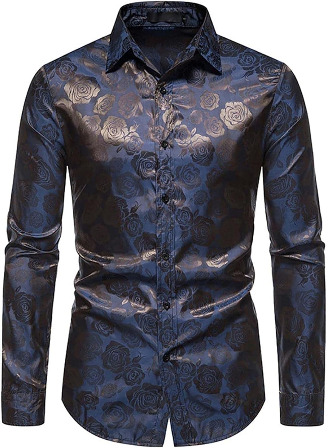 ワイシャツ メンズ カジュアルシャツ 裕福 薔薇 ビジネス 開襟シャツ フォーマル トップス ボタン 紳士..