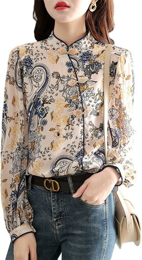 中華風 ブラウス レディース 長そで 花柄シャツ プルオーバー チャイナボタン スタンドカラー 柔らか シフォン かわいい エレガント ファッション 上着 カジュアル 通勤通学 クラシカル 薄手 秋 中華風 ブラウス レディース 長そで 花柄シャツ プルオーバー チャイナボタン スタンドカラー 柔らか シフォン かわいい エレガント ファッション 上着 カジュアル 通勤通学 クラシカル 薄手 秋