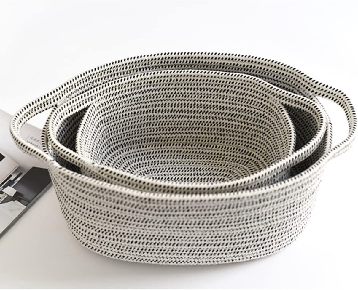 収納かご コットンロープバスケット 24.5*20*13 折り畳み式 ハンドル付き ブラック 収納バッグ おもち..