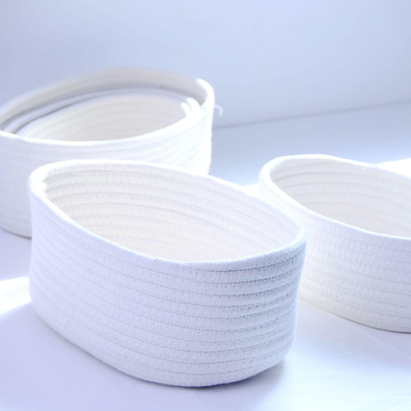 収納かご コットンロープバスケット 30*17*9 折り畳み式 船型 収納バッグ おもちゃ収納 服収納 タオル..