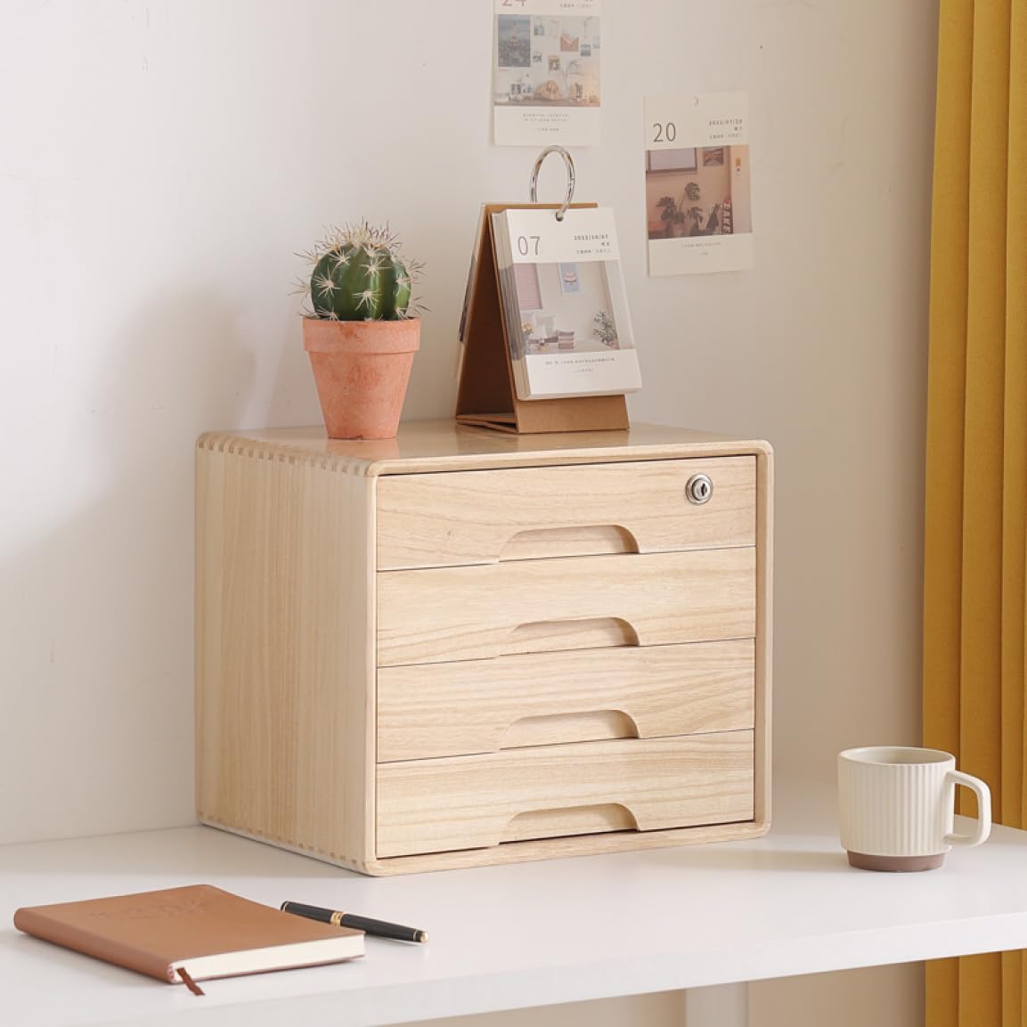 鍵付き ミニ チェスト 木製 卓上 卓上収納 卓上チェスト 引き出し 机上 卓上引き出し 小物入れ おしゃれ レトロ モダン 収納ボックス 35*26*13cm 書類収納 デスク小物収納 デスクトップ