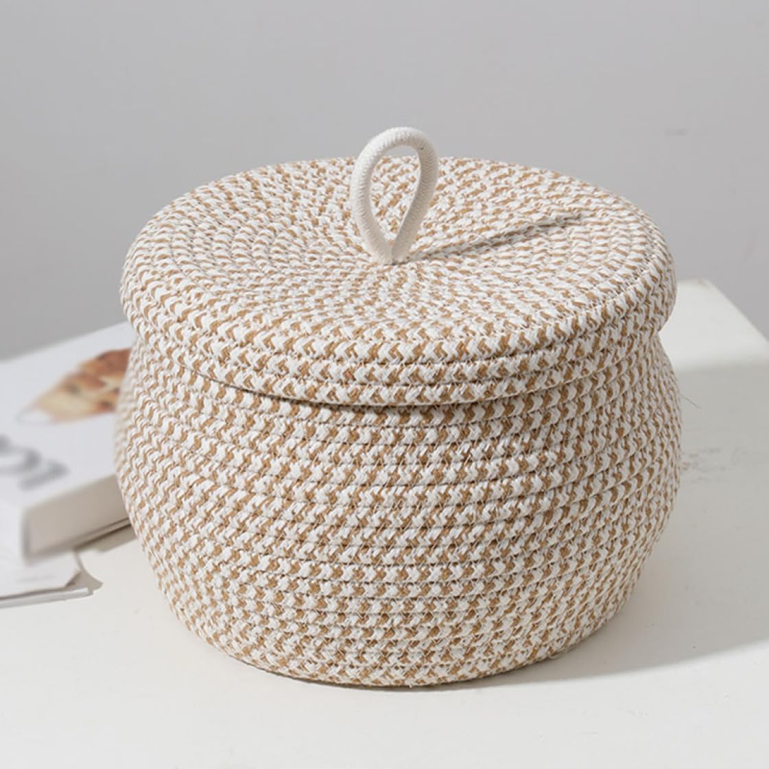 ロープバスケット 収納かご カーキ 収納バスケット 可愛い 蓋付き 手触り優しい ストレージ 折り畳み式..