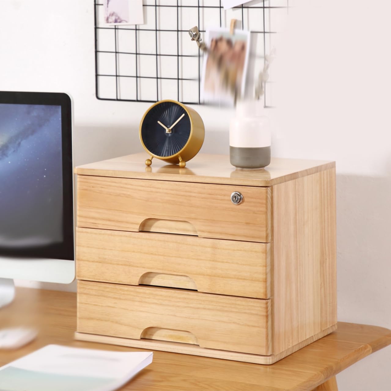 鍵付き 引き出し スタイル1 卓上収納ボックス 40*30*31cm ミニ引き出し 木製 和タンス 多機能 小物入れ 化粧品 書類 雑貨収納 引出し箱 木製引き出し デスクトップ収納 デスクオーガナイ