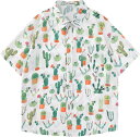 総柄シャツ アロハシャツ 夏服 メンズ サボテン柄 襟付き 半袖 ビックシルエット ボタンダウン ビーチシャツ 薄手 軽量 日焼け止め UV対策 海水浴 花見 吸汗透湿 ストリート クール シンプル