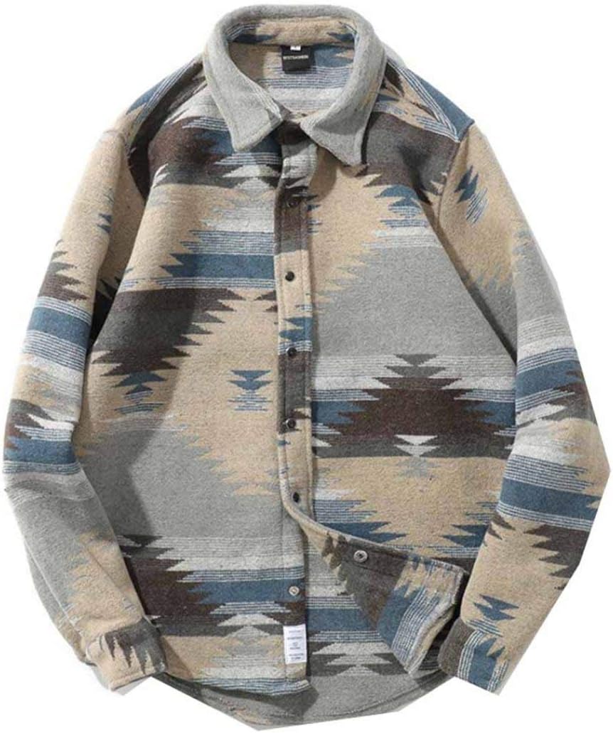カジュアルシャツ 長袖 メンズ ネルシャツ エスニック系 シャツジャケット 厚手 重ね着 カットソー 男性 レトロ 防風 ゆったり アーガイル柄 ポロネック ス...