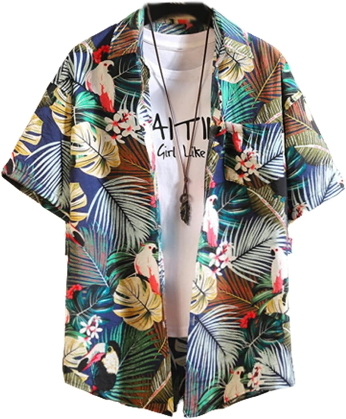 アロハシャツ メンズ 半袖シャツ カジュアルシャツ 夏用 薄手 開襟 快適 ハワイアン おしゃれ ヤシの木花柄 総柄 ストリート 通気 速乾 汗染み防止 uvカット ビーチシャツ 花火大会 お祭り