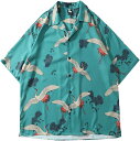 アロハシャツ 鶴柄シャツ メンズ レディース 半袖 夏用 和風 総柄 快適 速乾 汗染み防止 通気性 涼しい カッコイイ 開襟シャツ 薄手 日焼け止め カジュア...