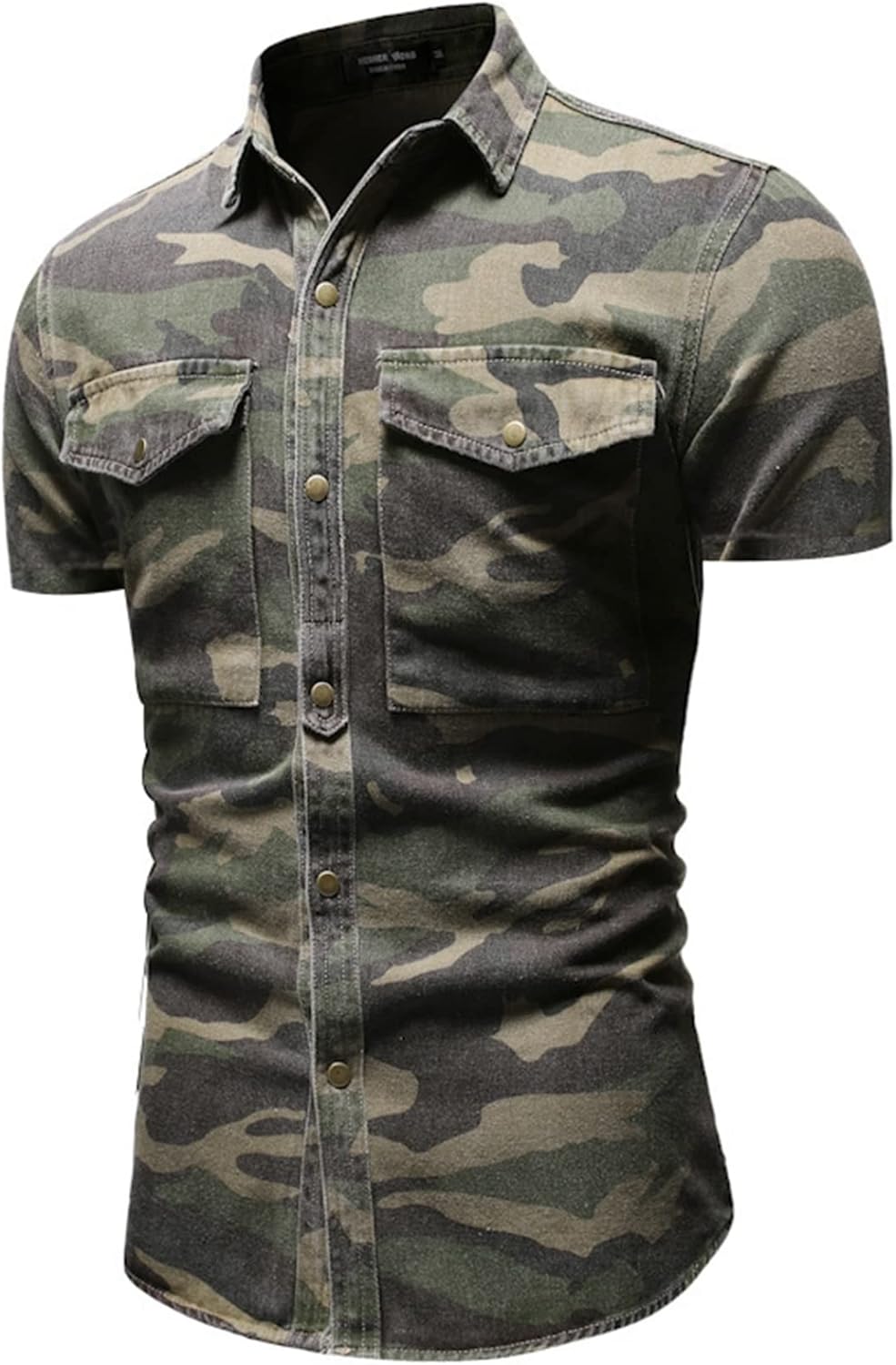 デニムシャツ メンズ カジュアルシャツ 迷彩 大きいサイズ ミリタリー 半袖 夏用 おしゃれ 開襟 快適 汗染み防止 通気 速乾 五分袖 花火大会 お祭り 渋谷系 アウトドア スポーツ