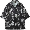 半袖シャツ メンズ 夏 アロハシャツ 総柄 原宿系 ハワイアン 花柄シャツ 黒 キューバシャツ 開襟 薄手 軽い トップス カジュアルシャツ クラッシック 男女兼用 ビーチシャツ 旅行 かっこいい