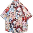 アロハシャツ 猫柄 メンズ 花柄シャツ 可愛い キャラクター ねこ柄 ニャンコ カジュアルシャツ 夏 原宿系 ハワイアン サマーシャツ 折り襟 トップス カーディガン 吸汗速乾 通気性 日焼け防止