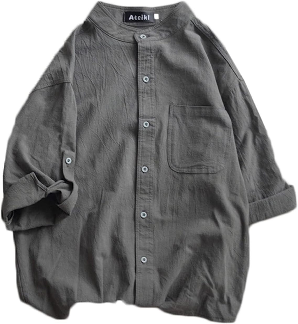 メンズシャツ 無地 綿麻シャツ 立ち襟 和風 リネンシャツ 薄手 シンプル カジュアル ビジネス 七分袖 夏用 通気性 速乾 吸汗 お肌に優しい 男性用 トップス ゆったり 男性用シャツ アウター 羽