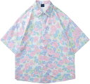半袖シャツ 花柄シャツ メンズ カジュアルシャツ カップル アロハシャツ ハワイアン 夏服 総柄 ストリート ゆったり 開襟 快適 薄手 速乾 汗染み防止 通気性 日焼け止め リゾート 花火大会 お祭
