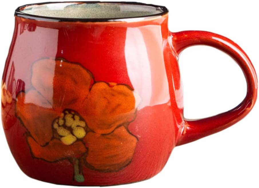 大きい マグカップ おしゃれ 食器 カフェ レッド 北欧風 コーヒーカップ 450ml 陶器 かわいい 素朴 ティーカップ コップ 水/お茶/コーヒー/牛乳など...