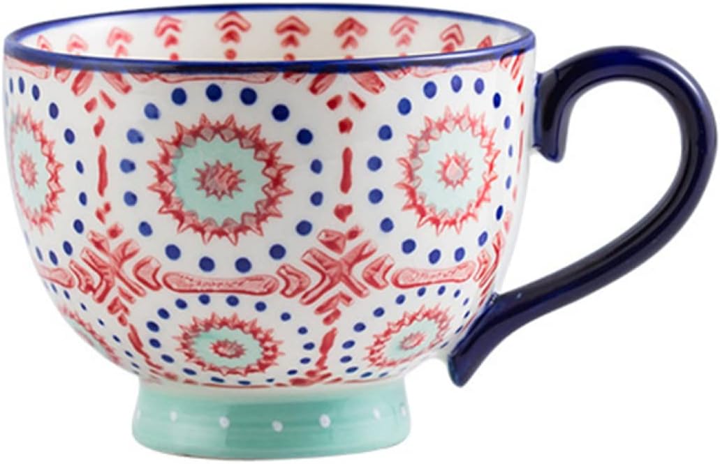 カップ マグカップ おしゃれ ティー コーヒー 兼用 440ml 鮮やかな色 植物 花のパターンデザイン 陶器 ..