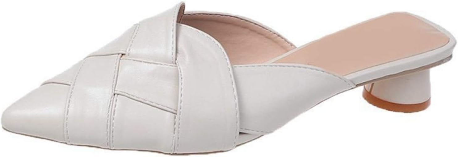 編み上げ ポインテッドトゥ ミュール サボ ローヒール パンプス スリッパ レディース 太めヒール 丸ヒール3.5cm 大人 バブーシュ つっかけ オールシーズン デート サンダル ミュール 美脚 か