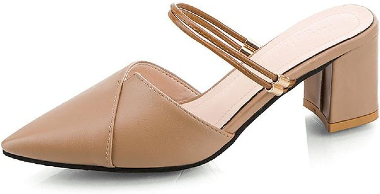 2WAYストラップミュール パンプス サンダル 6センチヒール レディース 春夏 大きいサイズ ポインテッドトゥ ローヒール 低反発 美脚 カジュアル ミュールサンダル ダブルストラップ チャンキーヒ