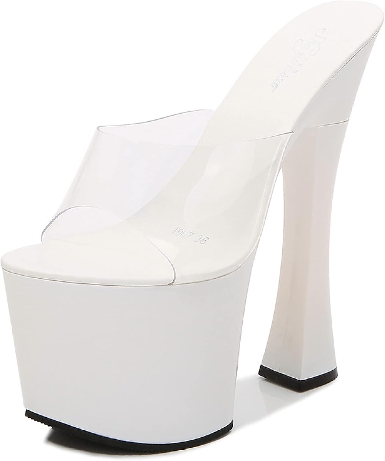 クリアサンダル ミュール キャバ サンダル レディース ハイヒール かわいい 小さいサイズ 大きいサイズ 高い 歩きやすい 疲れない クリア 透明 裸足 カラー 太ヒール 厚底 ストーム付き 脱げない