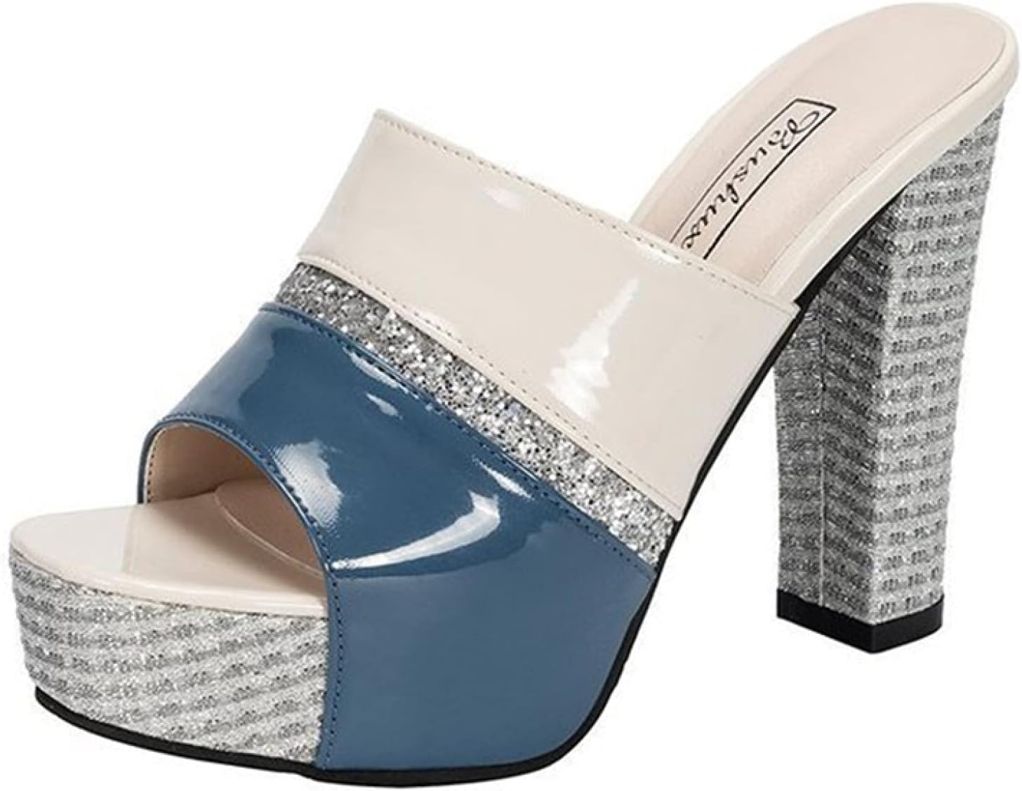 サンダル ミュール レディース ヒール エナメル 痛くない 脱げない 靴 白 バイカラー 美脚 疲れにくい ハイヒール 走れる プラットフォーム サボサンダル チャンキーヒール 厚底 太ヒール 1.5