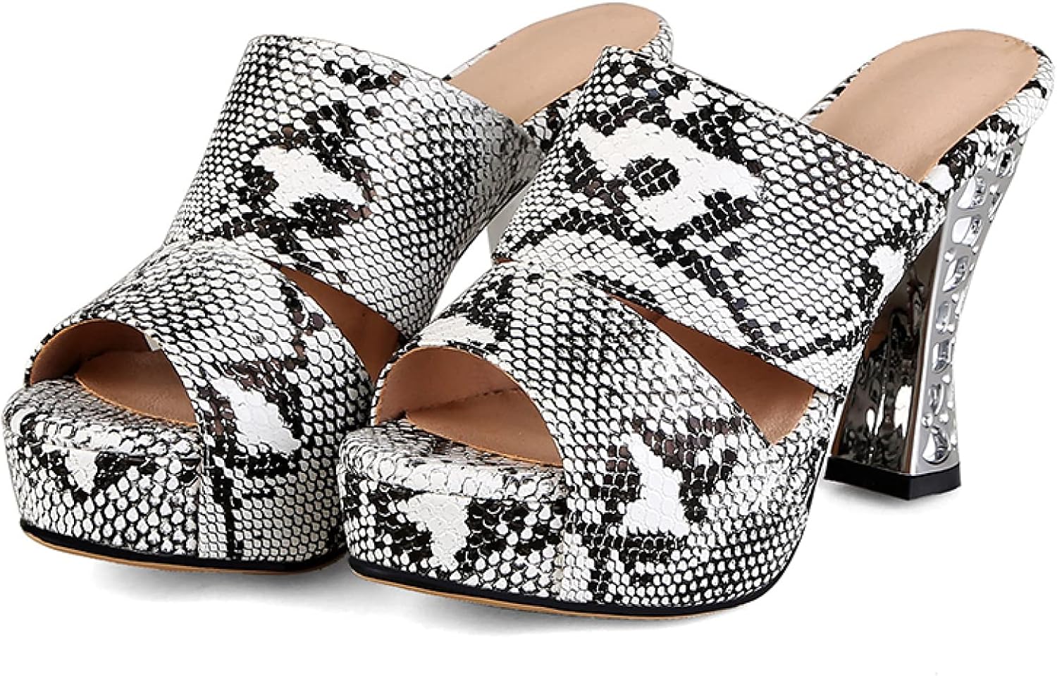 サボ サンダル レディース 12センチ ヒール 厚底 ウエッジ ミュール 歩きやすい ストーム ハイヒール ミュールサンダル 歩きやすい オープントゥ 太ヒール 前厚 パイソン ヒール 結婚式 パーテ