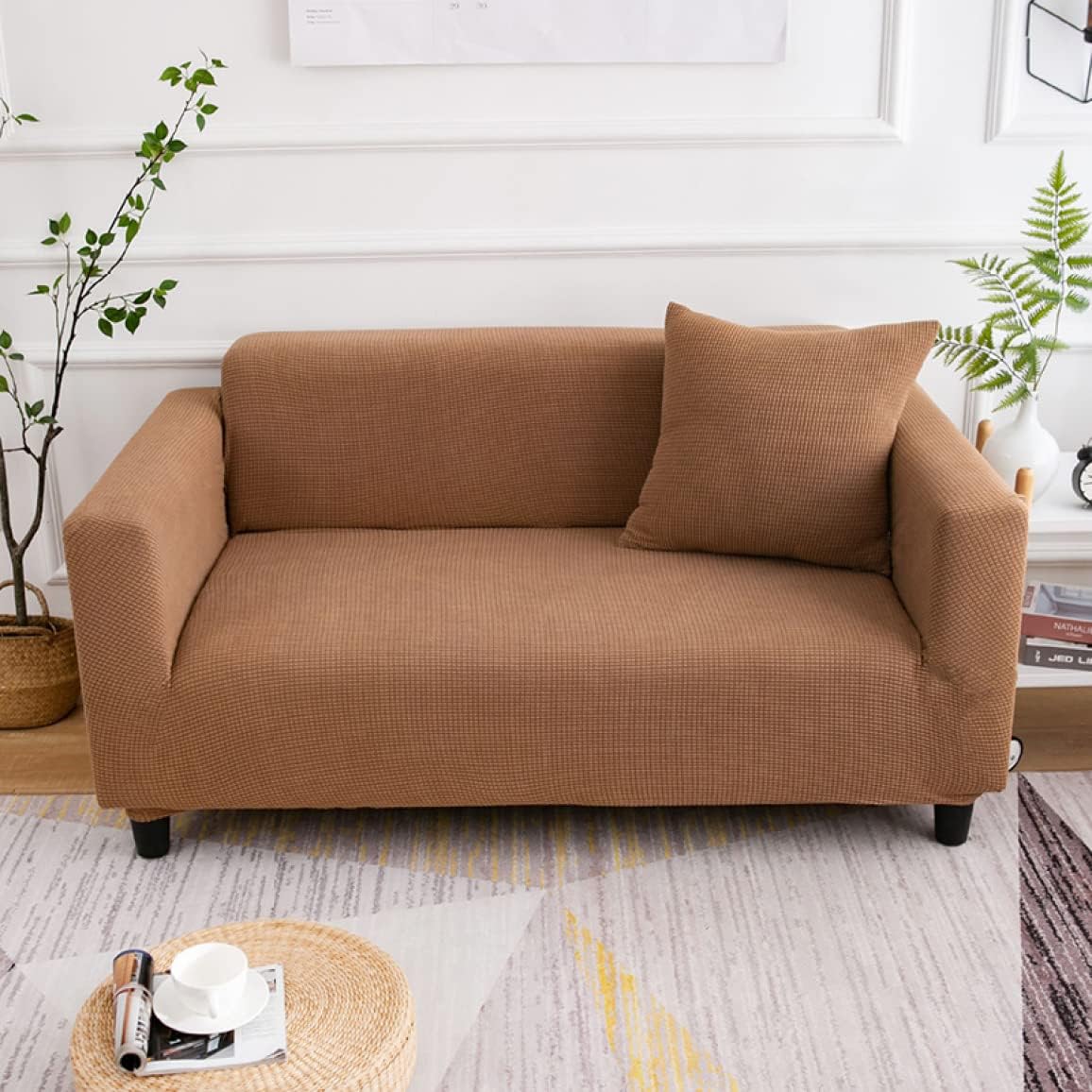 ソファーカバー マルチカバー 1人掛け 2人掛け 3人掛け 4人掛け 肘掛け コーヒー色 無地 撥水 90*140CM..