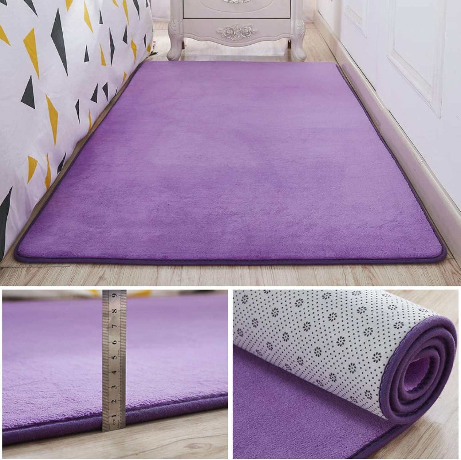 北欧 ラグマット 洗えるラグ 無地 パープル 夏用 冬用 春用 冬用 絨毯 滑り止め付 カーペット 1畳 2畳 3畳 防音・抗菌・防ダニ加工 厚手 低反発 長方形 正方形 ラグ 床暖房・ホットカーペッ