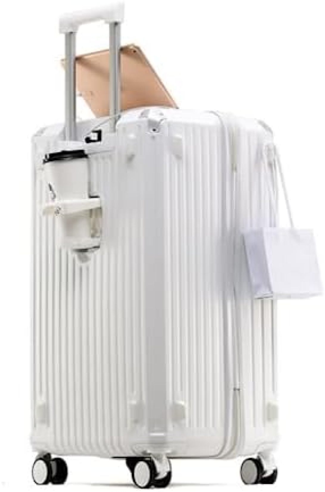 キャリーバッグ 海外旅行 TSAロック スーツケース 大型 キャリーバッグ ドリンクホルダー USBポート サイドフック 軽量 大容量 耐衝撃 静音ダブルキャスター かわいい 海外旅行 長期旅行 ホワ