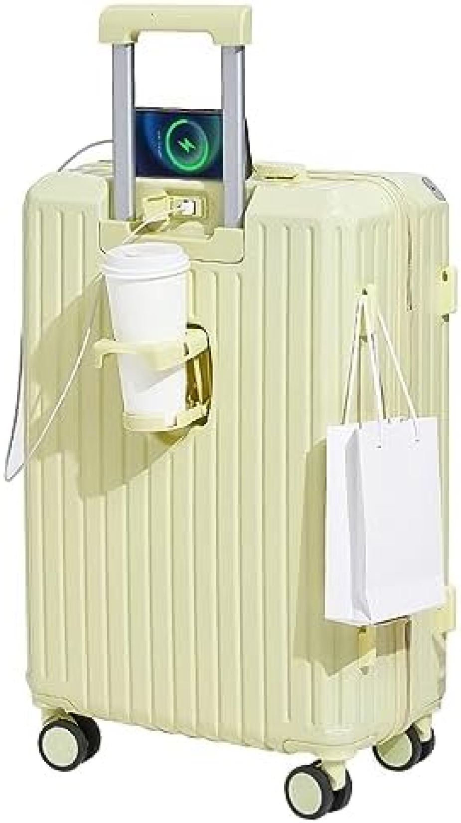 スーツケース カップホルダー付き usbポート付き 充電 キャリーケース 機内持込 超軽量 キャリーバッグ ファスナー式 ジッパー 耐衝撃 耐摩耗 耐圧 静音ダブルキャスター (5-7泊対応 ダイヤル