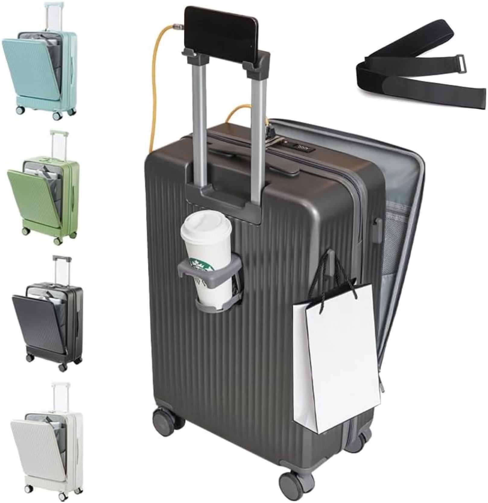 スーツケース フロントオープン M 前開き キャリーケース 24インチ キャリーバッグ 耐衝撃 超軽量 中型 静音 ダブルキャスター TSAロック搭載 ファスナータイプ (M-24インチ 出張 旅行