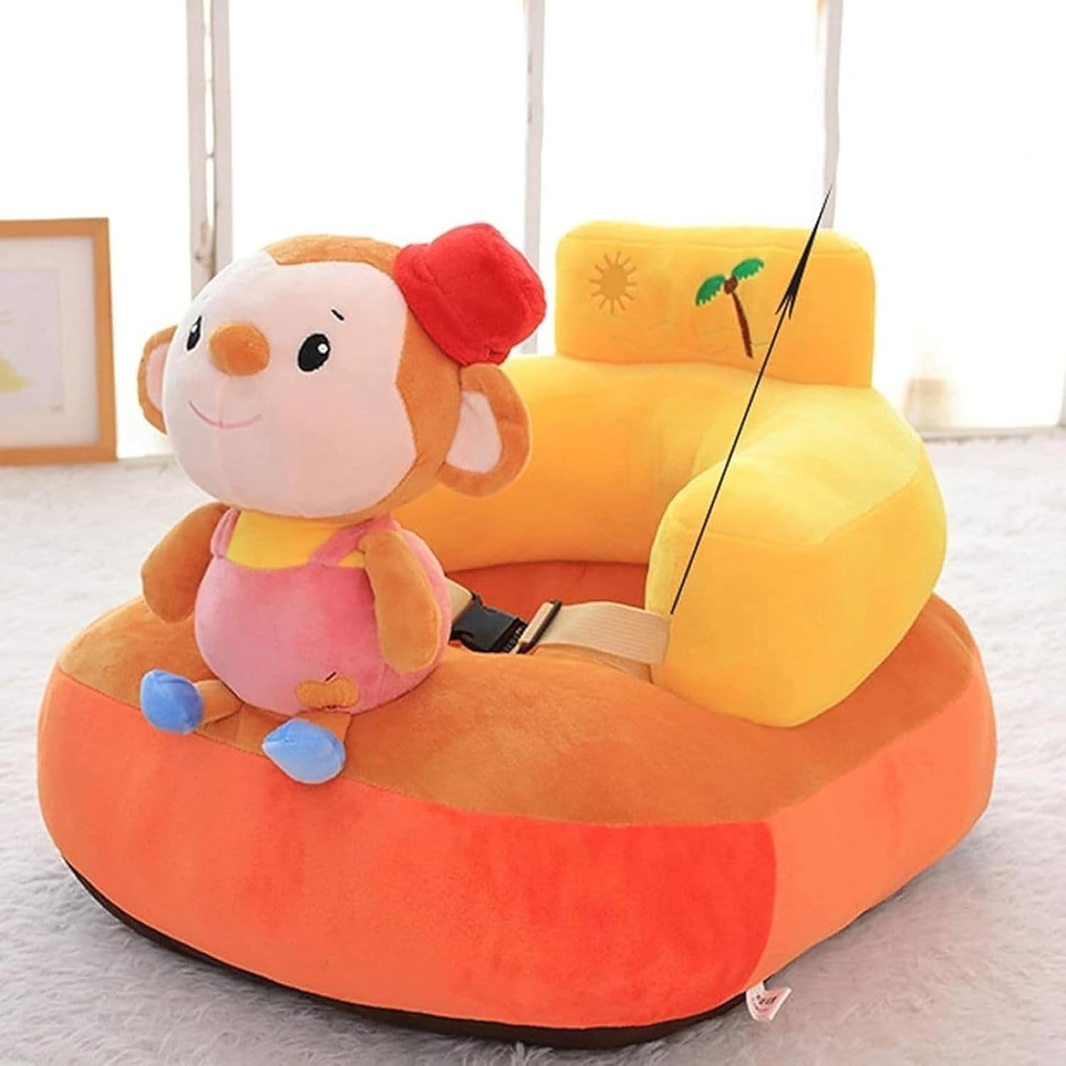 お座り練習チェア 子供用ソファー ベビーソファー 動物 ふわふわ 座布団 柔らかい かわいい 滑り止め ソフトチェア ぬいぐるみ 洗える 転倒防止 3ヶ月~3歳 幼児 誕生日 贈り物 保育園 モンキー(3)