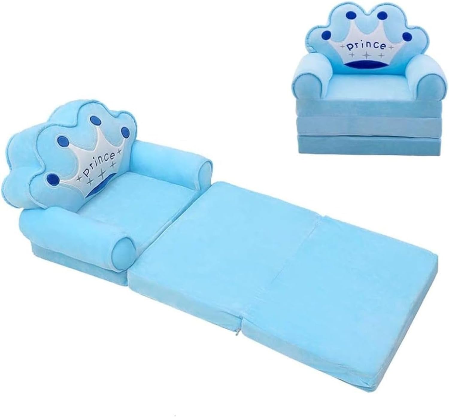 ベビーソファ 子供用ソファー 2way 折りたたみ ふわふわ 洗えるカバー 座椅子 出産祝い 高弾力 キッズソファーベッド プレゼント 三つ折り ブルー(3)