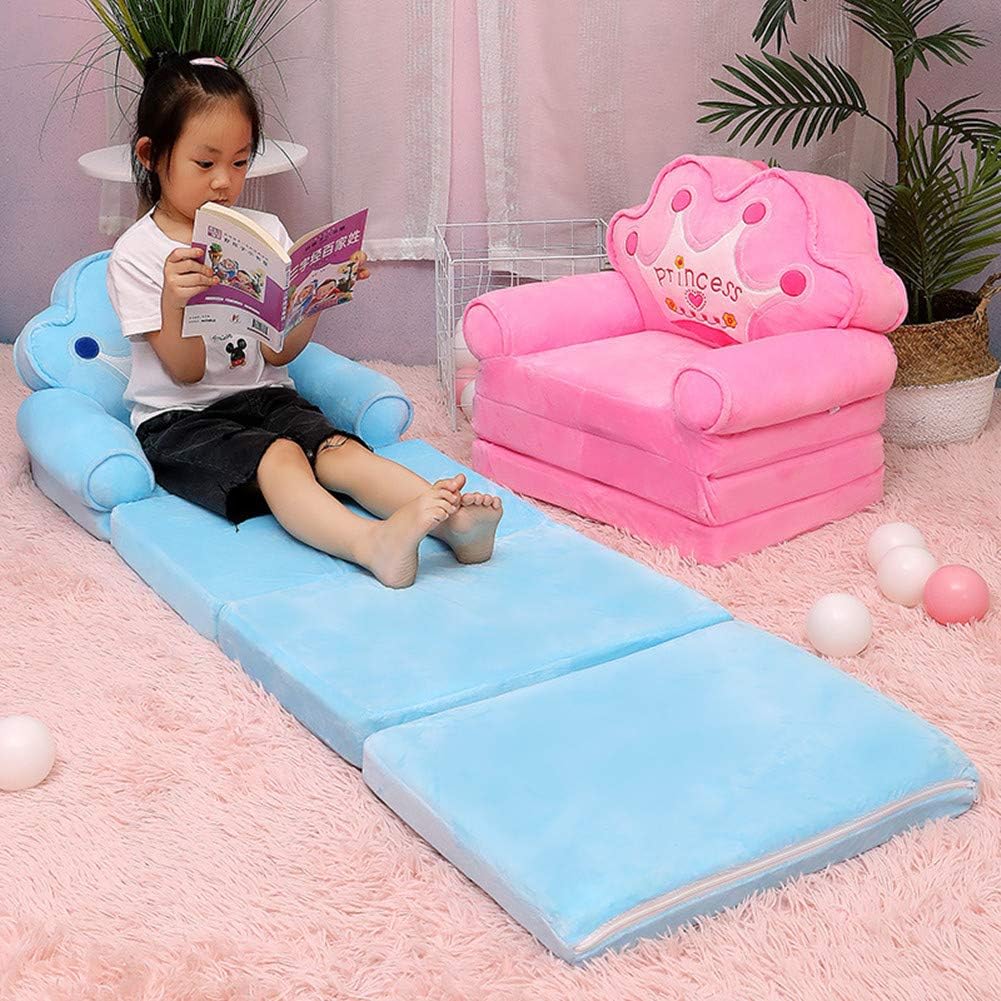 ベビーソファ 子供用ソファー 2way 折りたたみ ふわふわ 洗えるカバー 座椅子 出産祝い 高弾力 キッズソファーベッド プレゼント 三つ折り ブルー