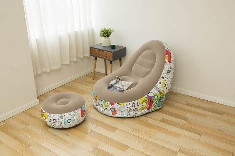 エアーソファー オットマン付 椅子 一人掛け 空気入れ付 ベッド インテリア 座椅子 (ホワイト)