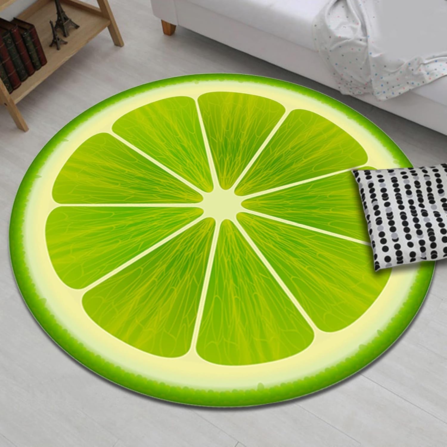 洗えるラグ 円形 北欧 円形ラグ 洗える スイカ ポリエステル 夏用 滑り止め付 リビング ラグ ホットカ..