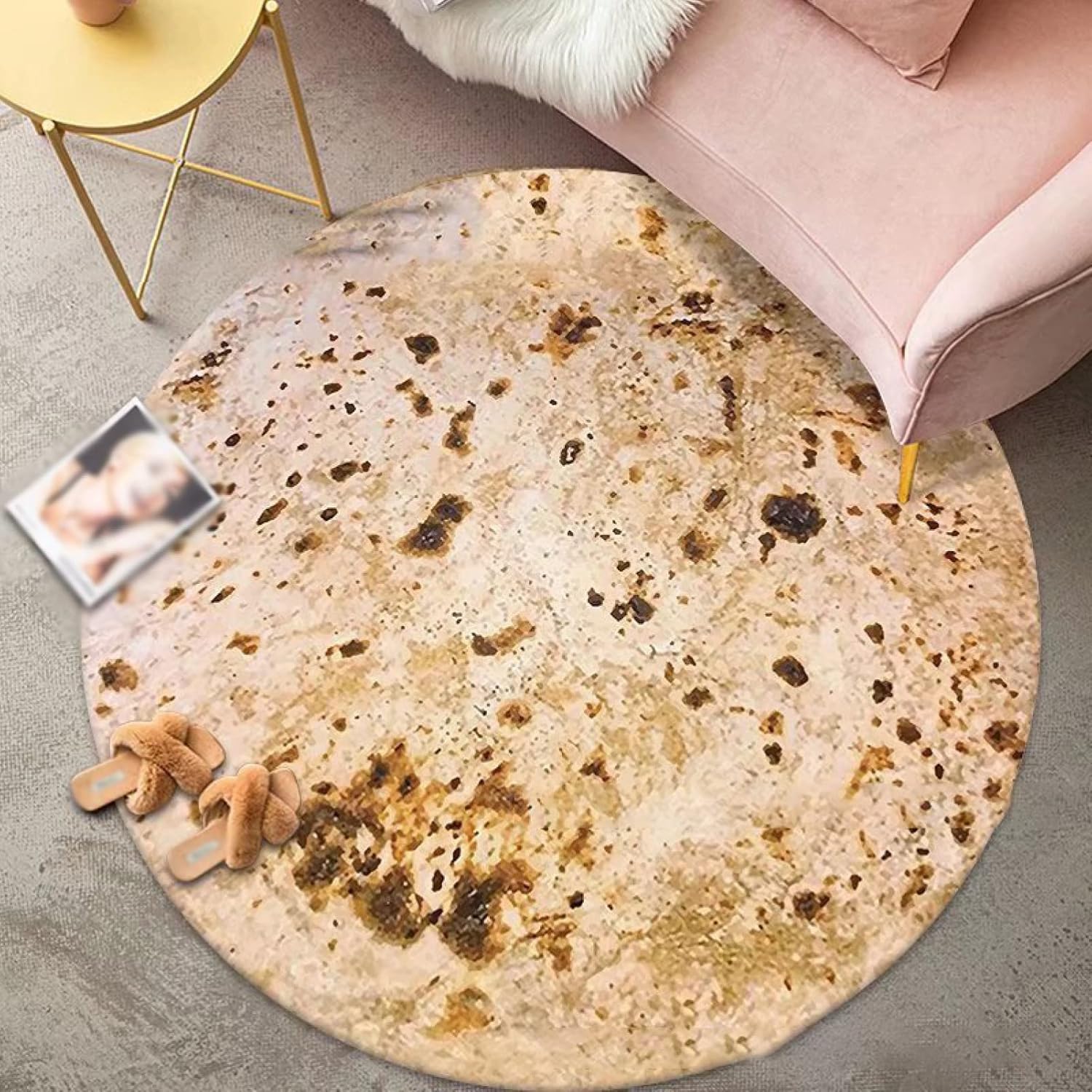 洗えるラグ 円形 北欧 円形ラグ 洗える すいか ポリエステル 夏用 滑り止め付 リビング ラグ ホットカ..