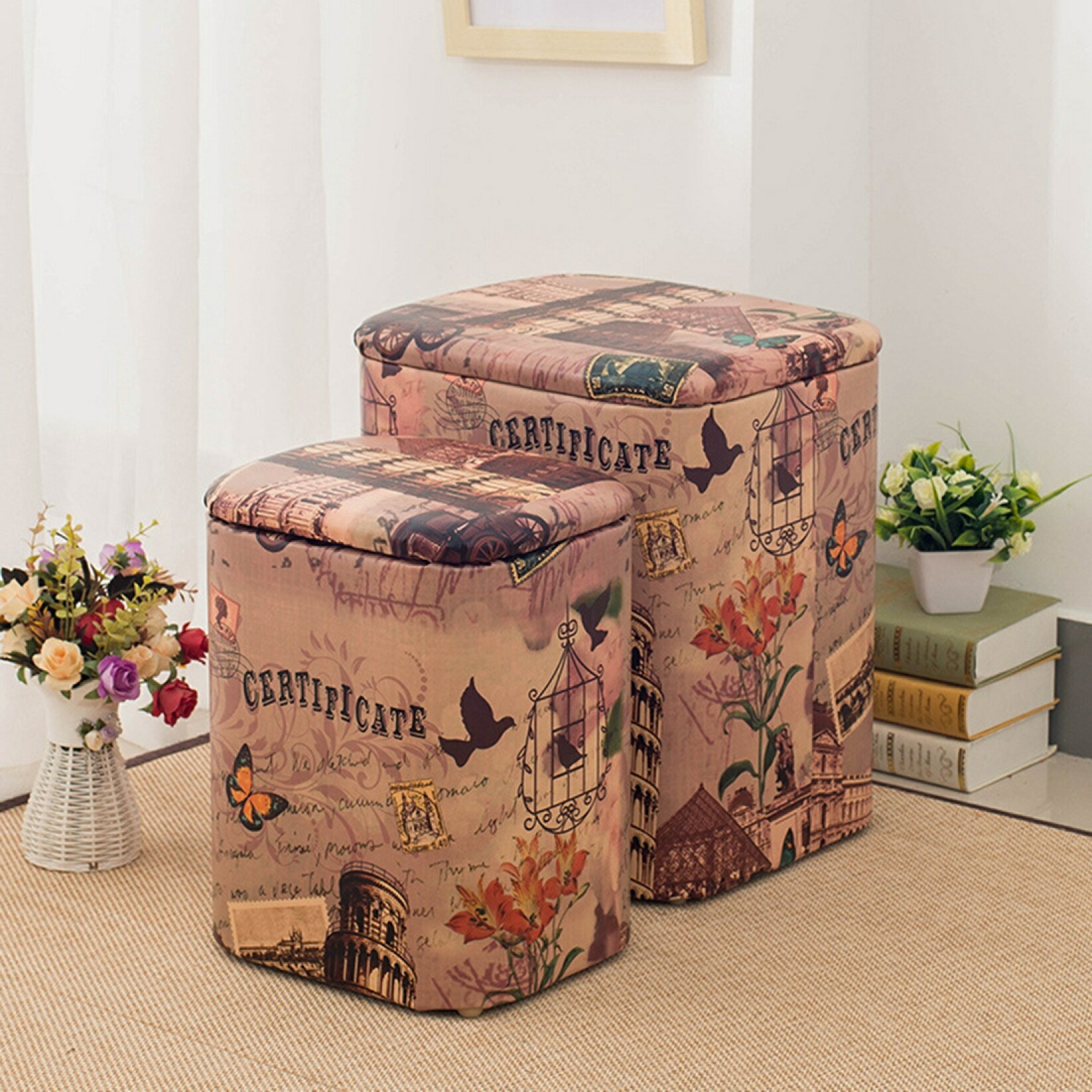 収納スツール オットマン-布製 ボックススツール 単品 足置き 正方形 収納 多機能 コンパクト ストレー..