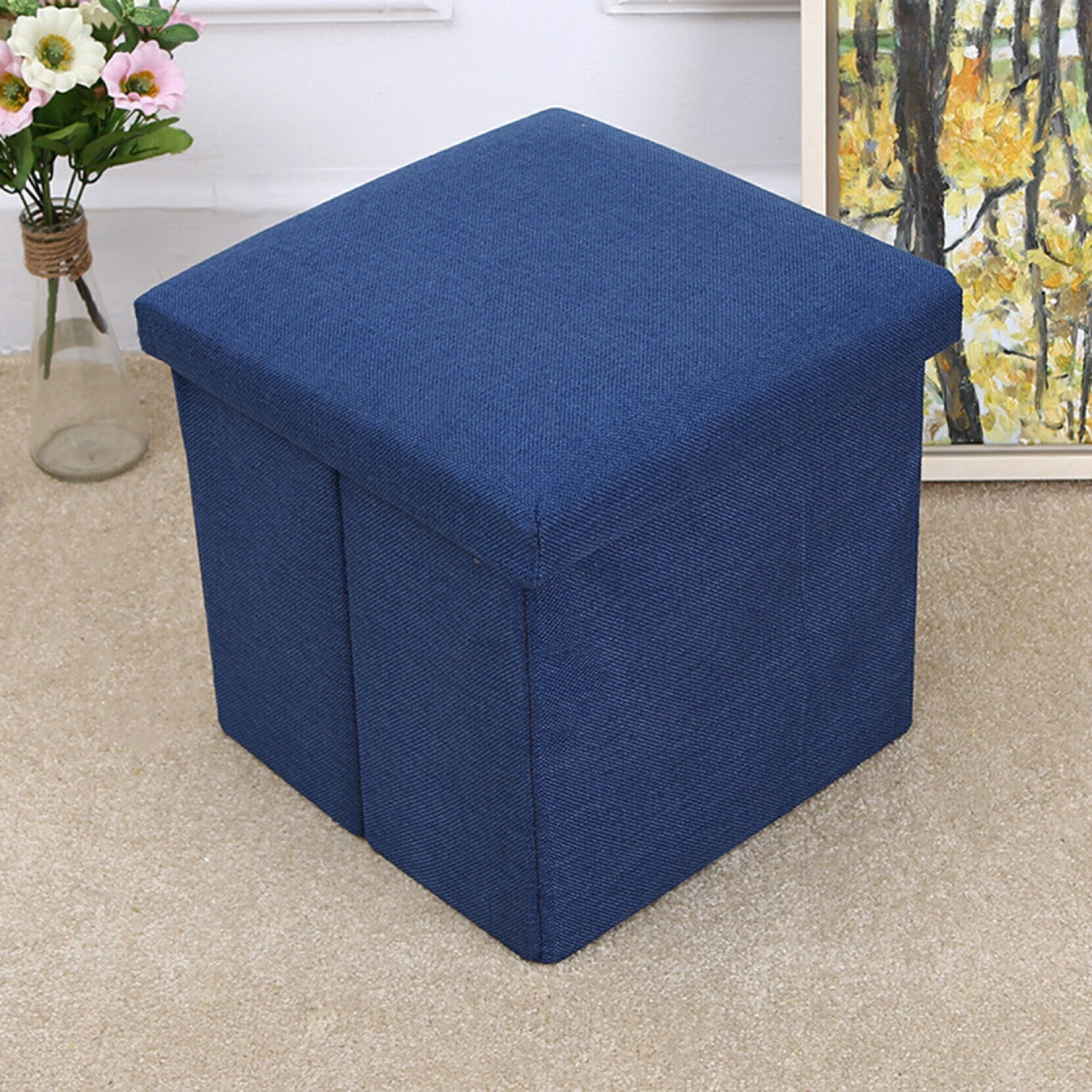 スツール オットマン収納-布製 足置き 長方形 収納 多機能 収納ボックス 収納スツール 単品 1人掛け ス..