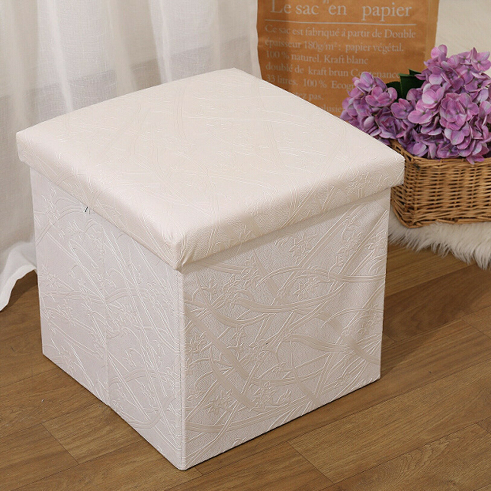 スツール オットマン収納 PUレザー 花柄 収納ボックス 収納スツール 単品 1人掛け 足置き 正方形 多機..