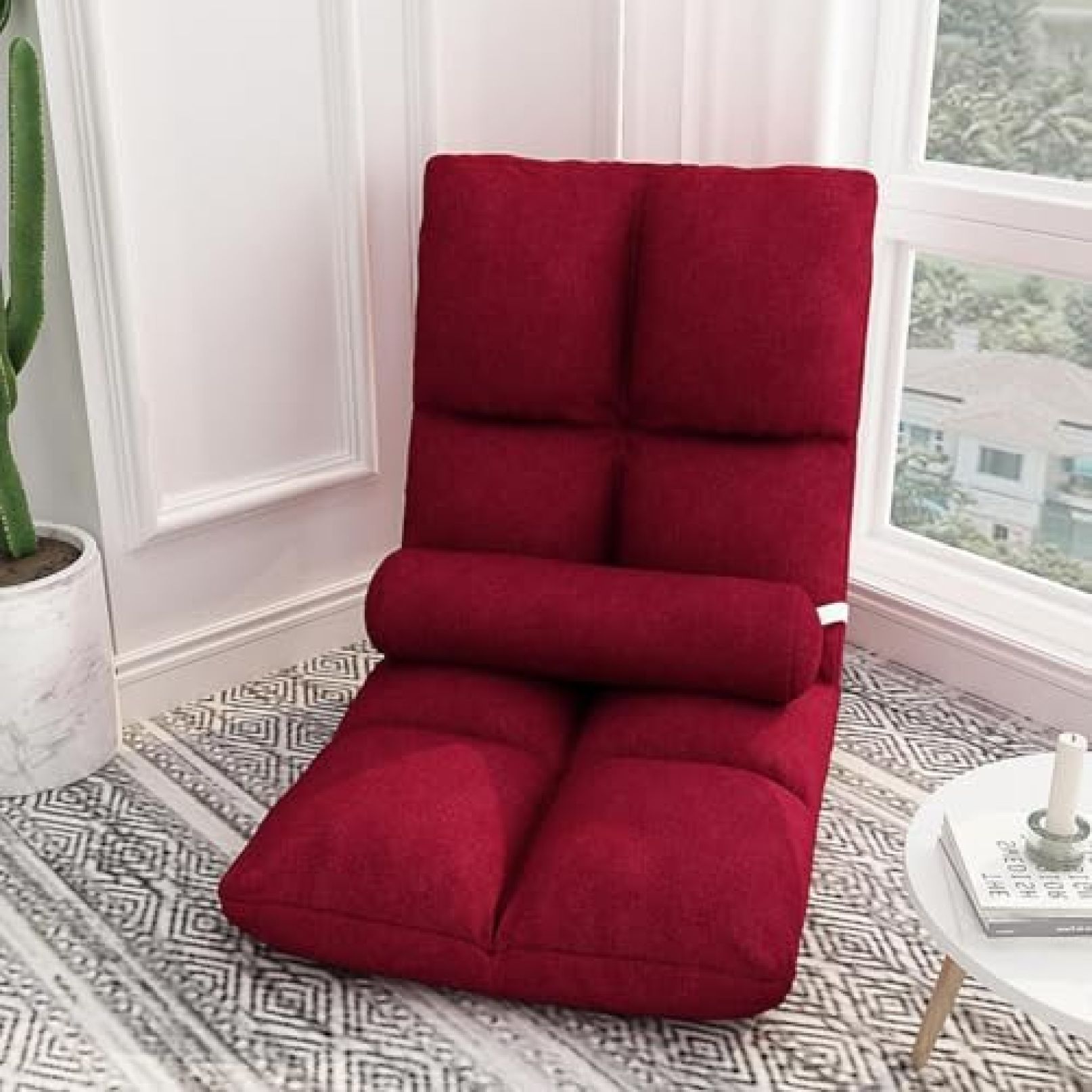 座椅子 折りたたみ フロアチェア 一人掛け リクライニングチェア 座イス 座布団 折り畳み式 省スペース 軽量 コンパクト 持ち運びやすい 屋内での使用に適しています 腰枕付き (I)