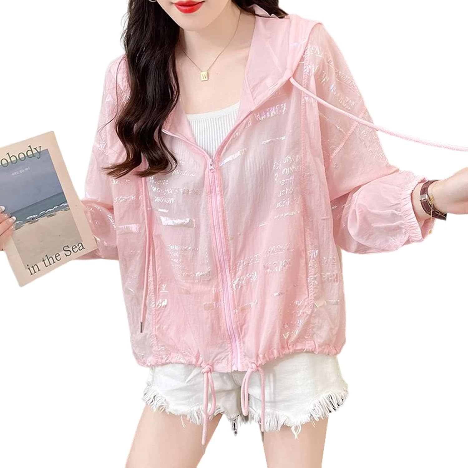 日焼け止め服 レディース ラッシュガードパーカー 春夏 薄手 ゆったり S〜XL 熱中症対策 冷房対策 クール 透け感 シワシワ 超軽量 通気性 速乾 ファッシ...