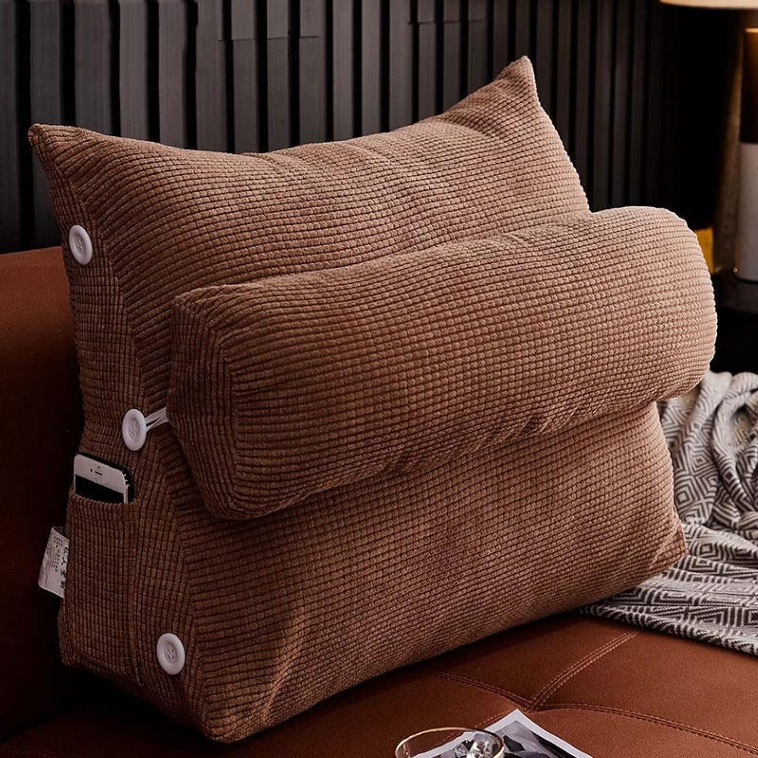 背もたれ 筒型枕付き 三角 三角形 北欧 三角枕 60*50*22cm 仮眠用 ヘッドボード くつろぎ 耐久性 うつぶせ寝クッション 背もたれ 背もたれ付きクッション 三段階調整 寮の客室用 腰当て