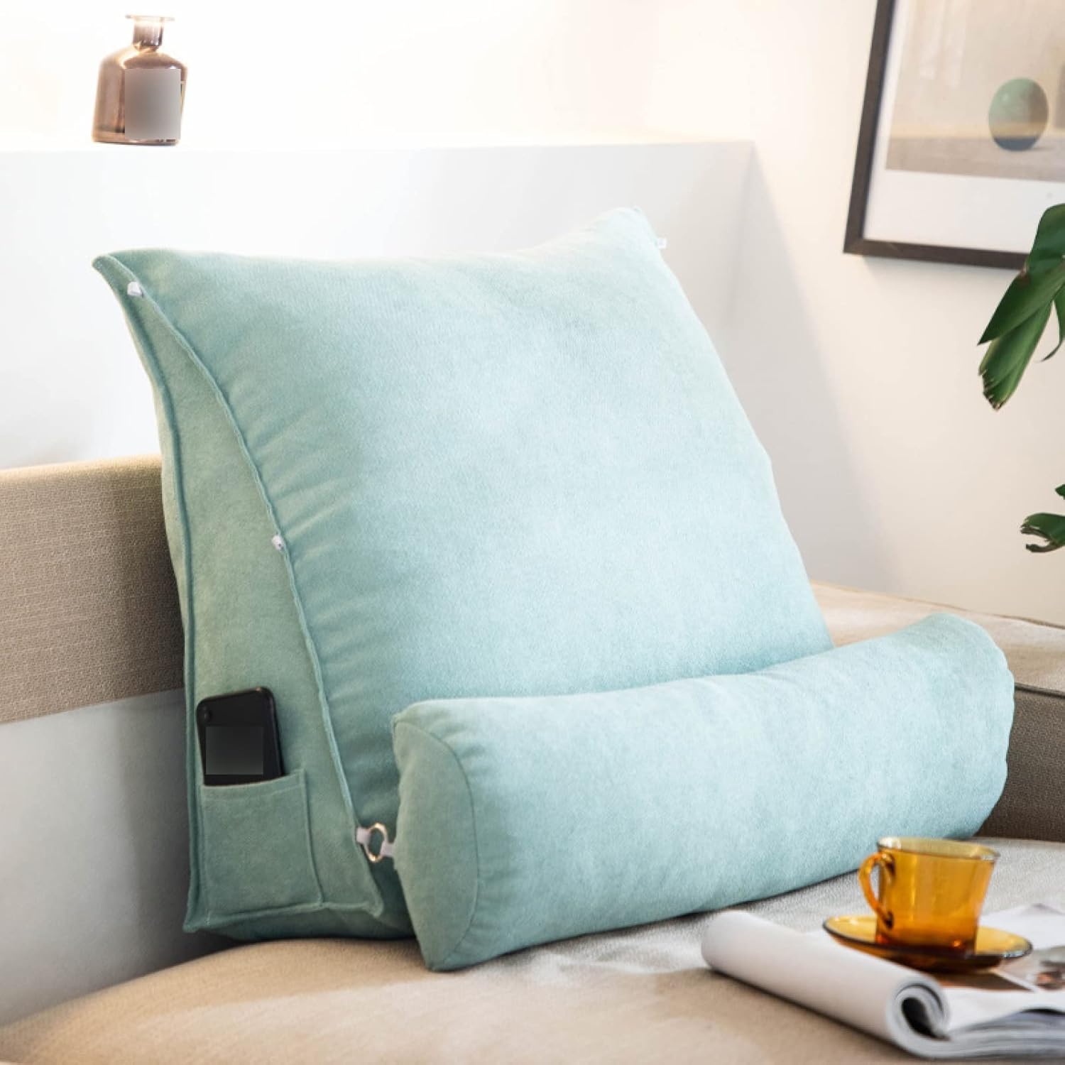 背もたれ クッション 三角 クッション ベッド クッション 三角クッション 大きい 背もたれクッション ブルー 椅子 ソファー ごろ寝 枕 腰枕 疲れない 疲れない 座椅子 座布団 45*45*20c [3]