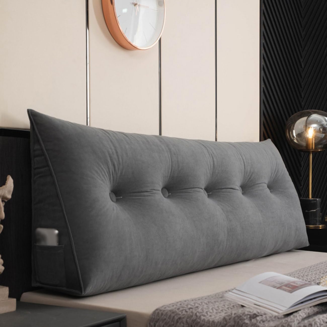 背もたれ クッション ベッド用 クッション 取り外し可能なカバー付き 読書 リーディングピロー 三角ク..