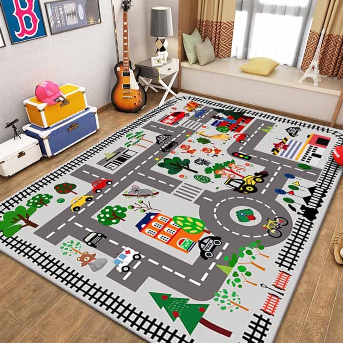 子供ゲームパッド カーペット カラー1 プレイマット 洗える 長方形 線路 道路交通 床暖房対応 ベビーや..