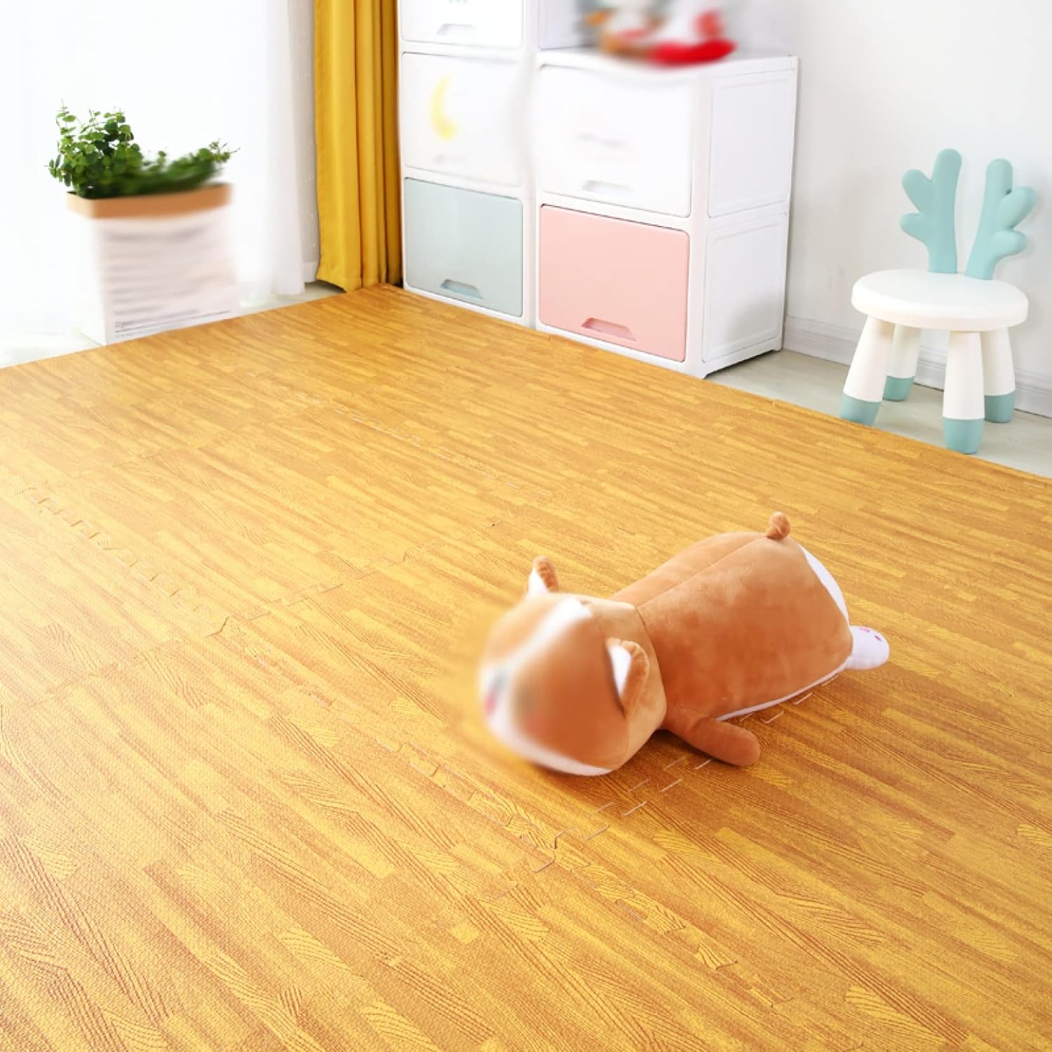 大判 フロアマット プレイマット 01 木目調 30*30*1.2*24 ジョイントマット 抗菌 防音 パズルマット す..